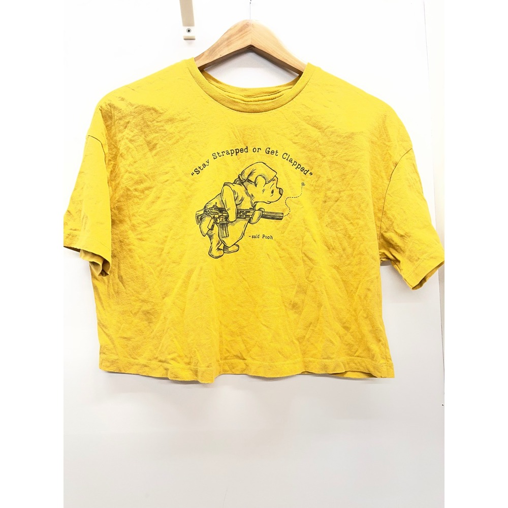 Nine Line Stay Strapped or Get Clapped Yellow Crop Top Tee S Winnie the Pooh